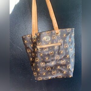 Beverly Hills Polo Club brown and tan faux leather logo-print tote bag w/ wallet